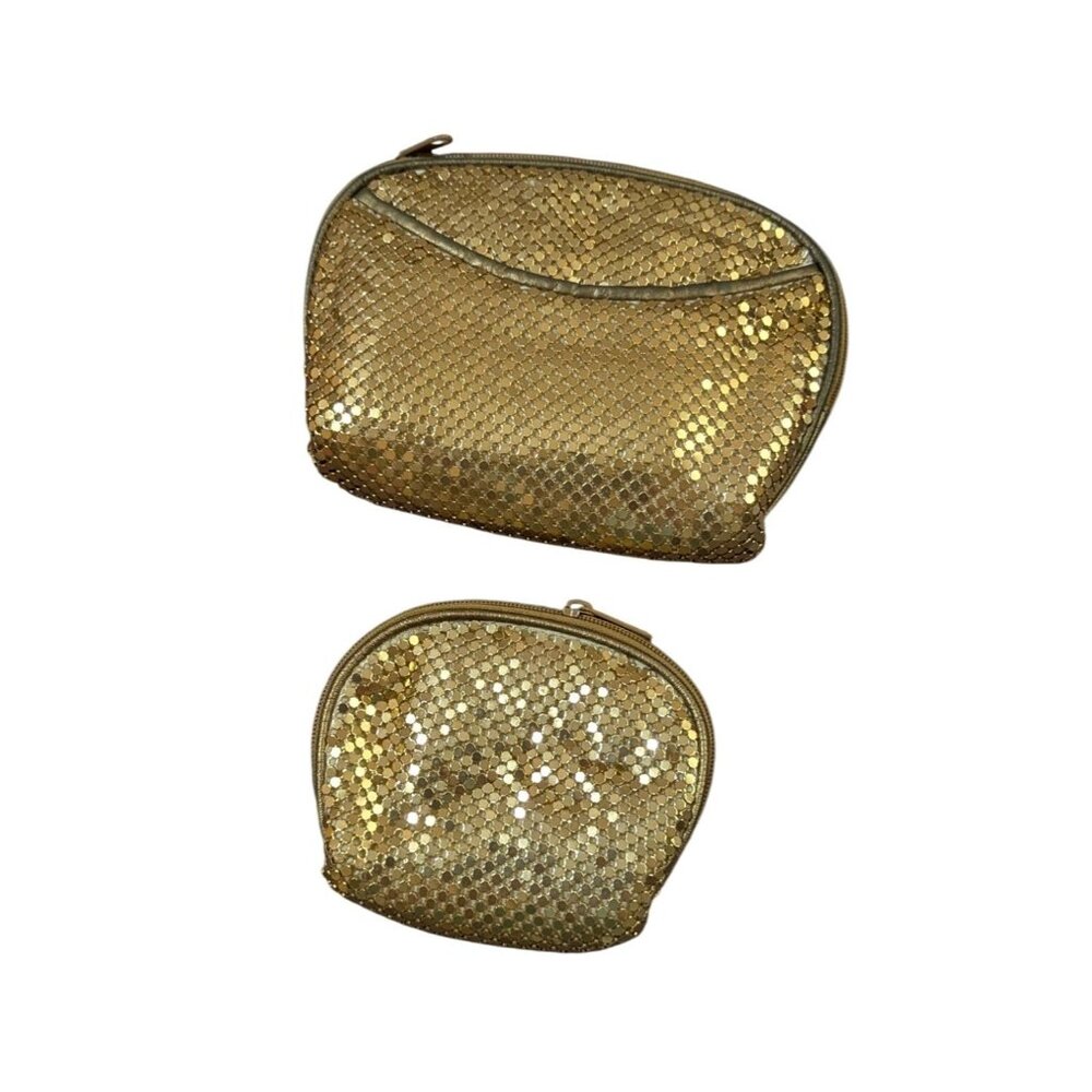 PURSES‎ Golden Mesh Zipper Clutch Cosmetic Change Pocket Lined PARTY! set of 2
